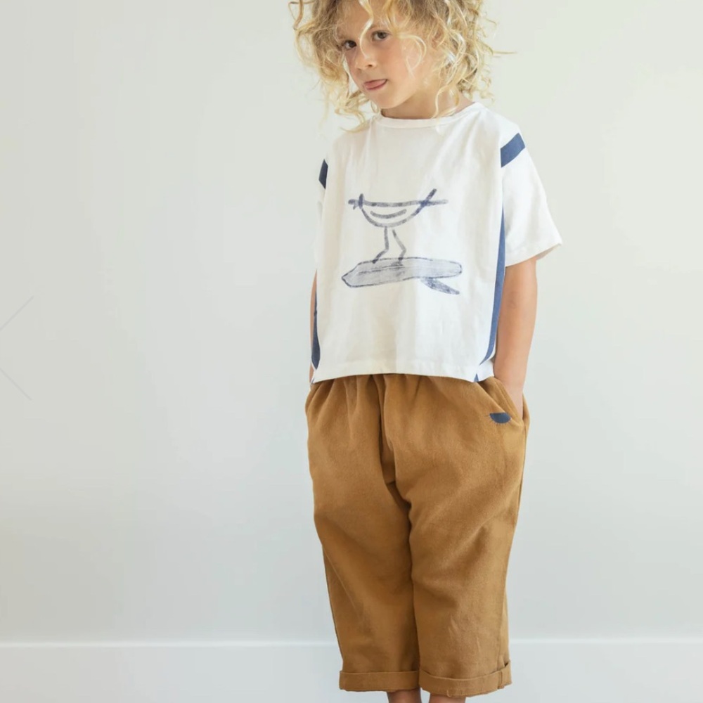 White and Blue Short Sleeve Tee with Crew Neck